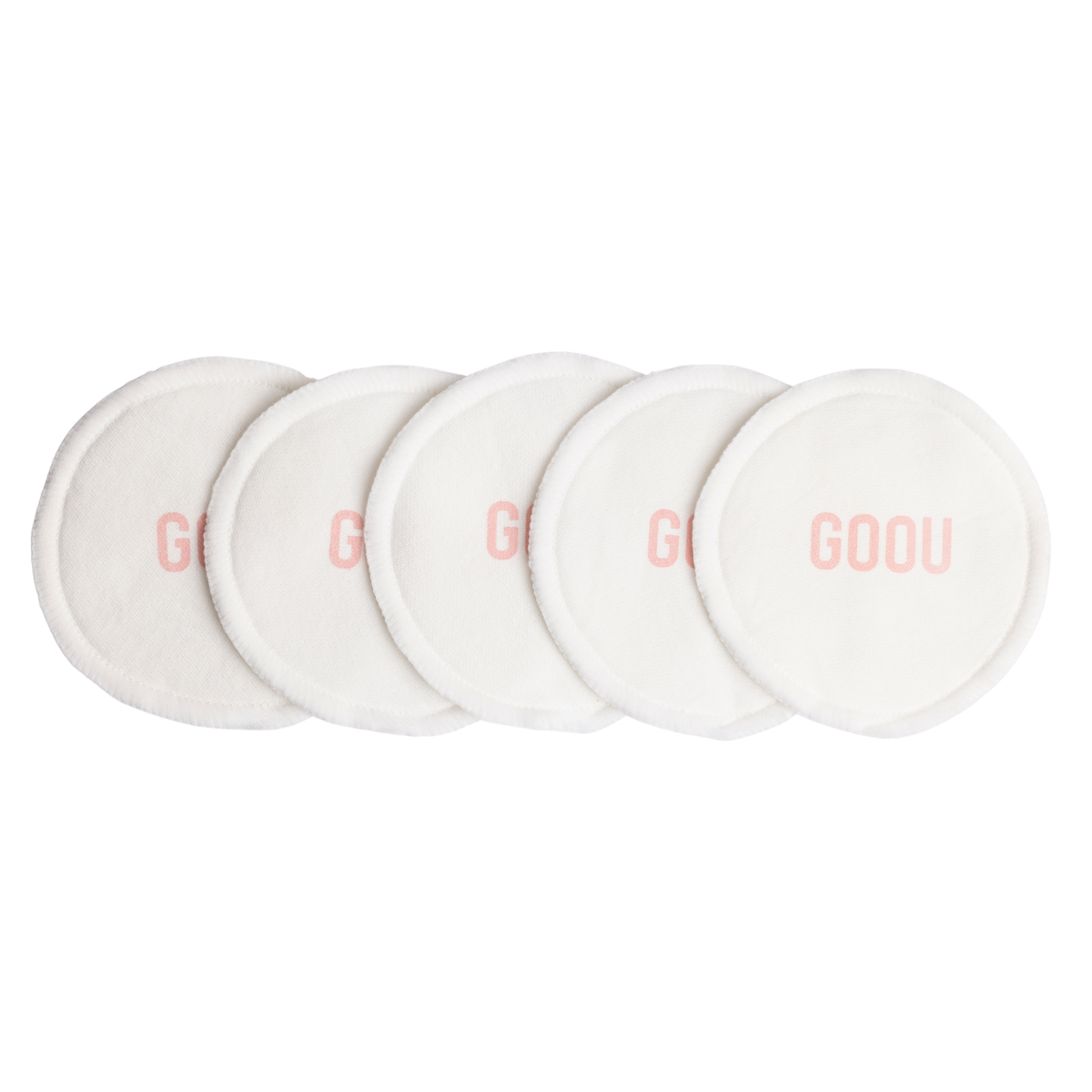 Goou Beauty white bamboo cotton cleansing reusable makeup remove pads with bags on white background
