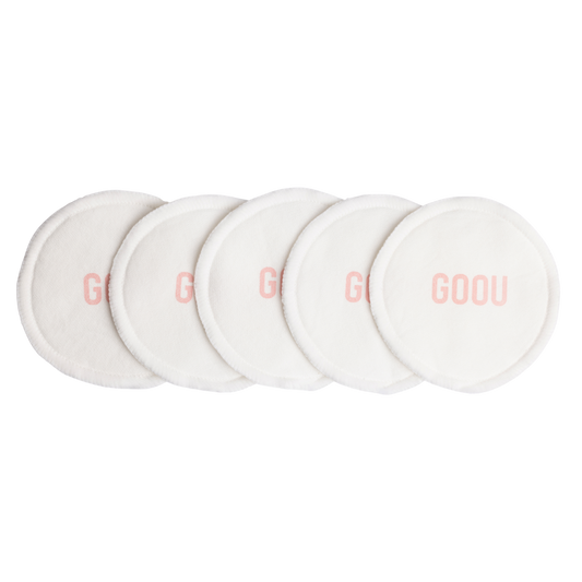 Goou Beauty white bamboo cotton cleansing reusable makeup remove pads with bags on white background